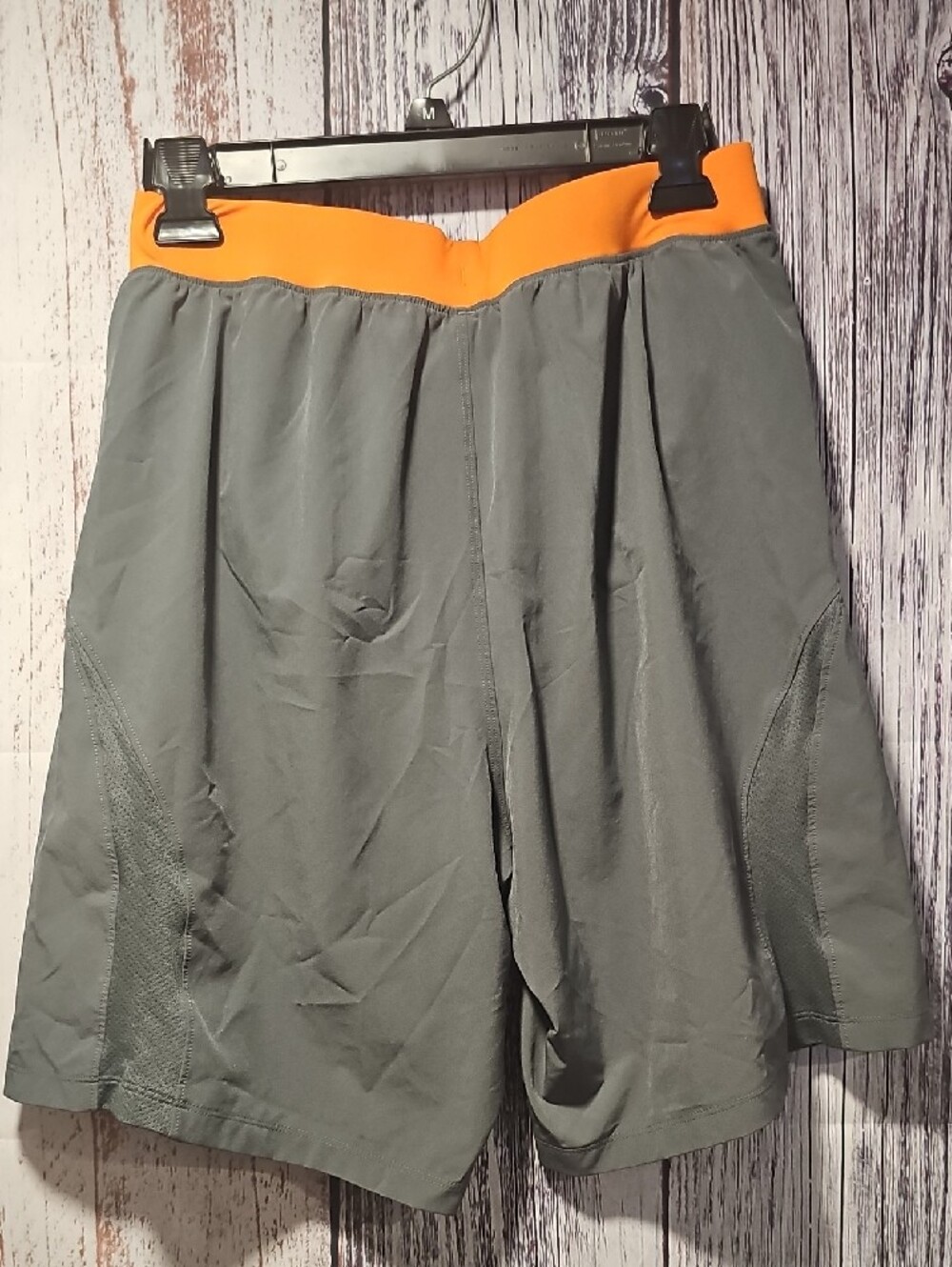 Under Armour Men's Gray Athletic Shorts with Orange Waistband and Drawstring - Picture 3 of 3